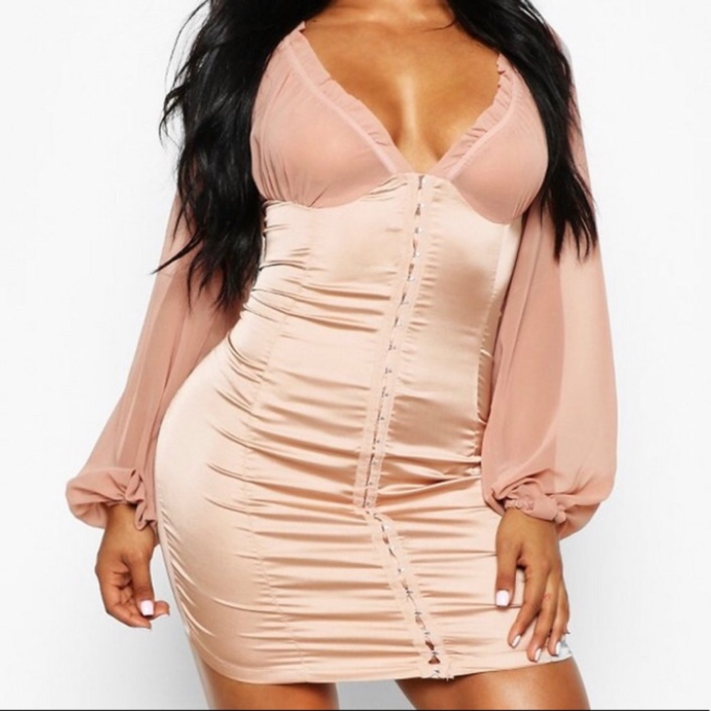 Satin Hook & Eye Corset Bodycon Mini Dress